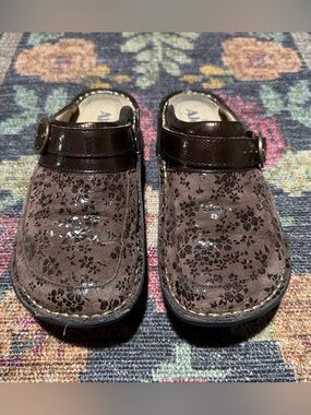 Alegria Brown Floral Clog Shoes